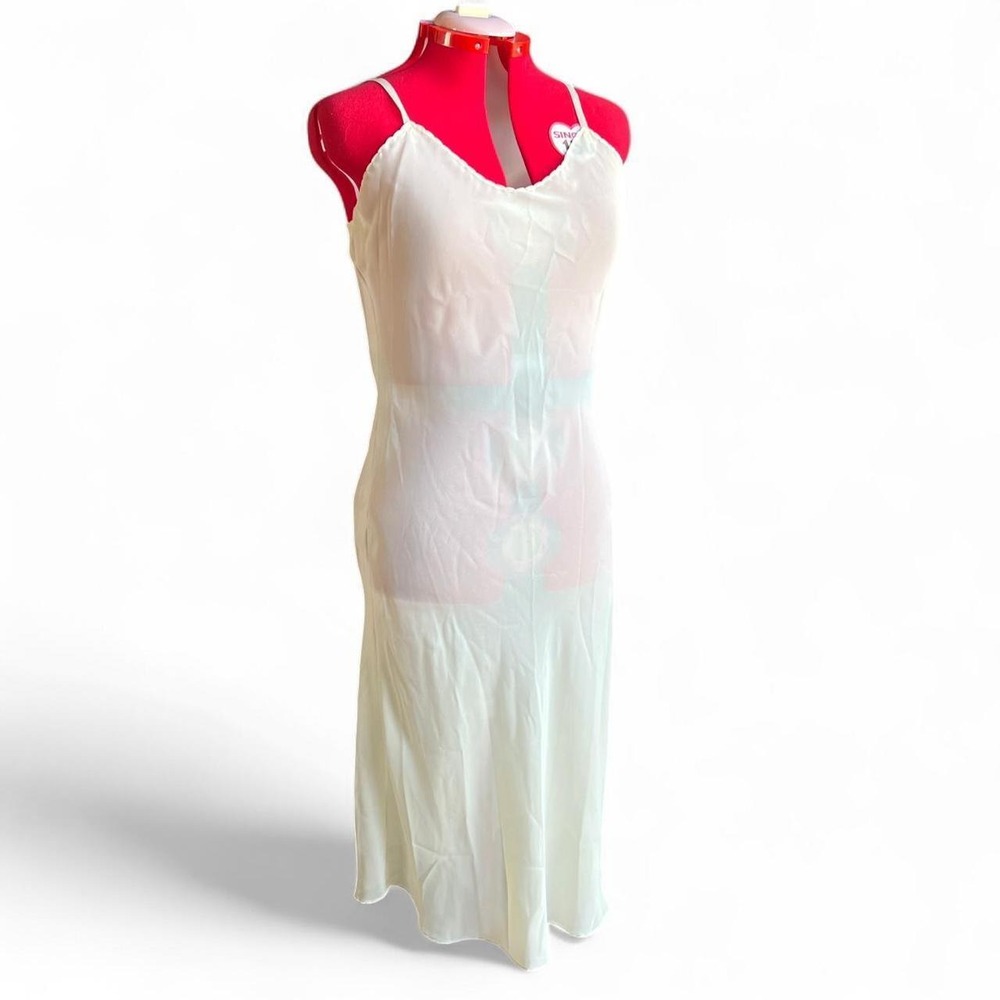 Vintage Wondermaid Cream Nude Maxi Slip Dress Size 36 Made In The USA